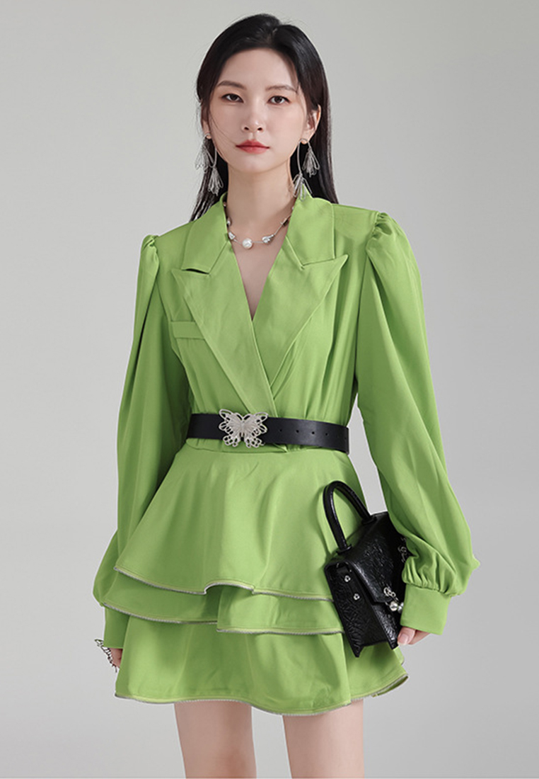 2024 Lantern Sleeve Suit Lapel Loose Top + High Waist Skirt A1218162W