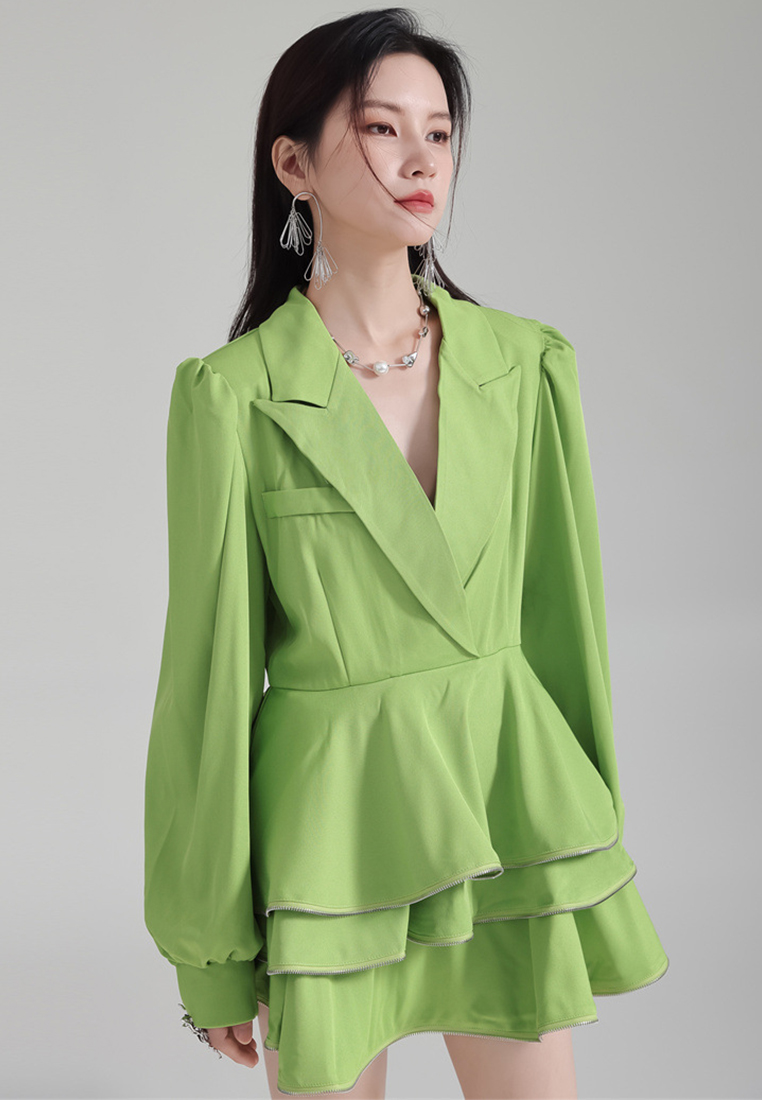 2024 Lantern Sleeve Suit Lapel Loose Top + High Waist Skirt A1218162W