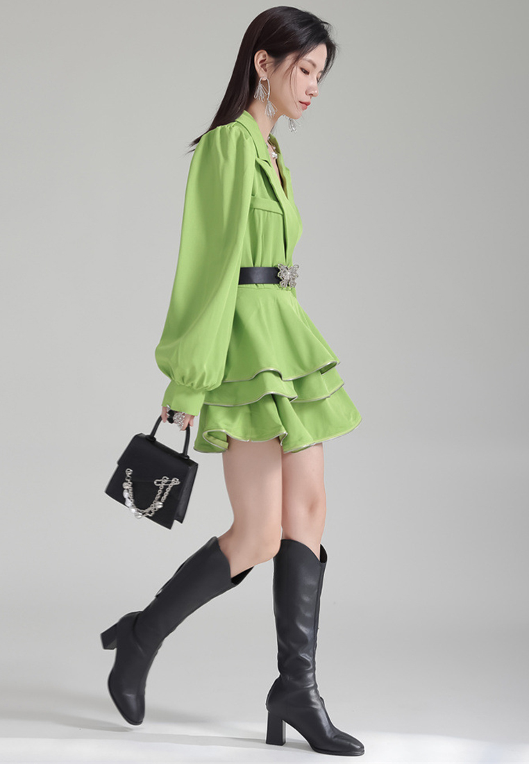 2024 Lantern Sleeve Suit Lapel Loose Top + High Waist Skirt A1218162W