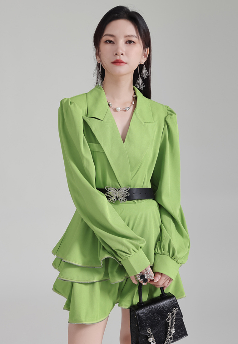 2024 Lantern Sleeve Suit Lapel Loose Top + High Waist Skirt A1218162W