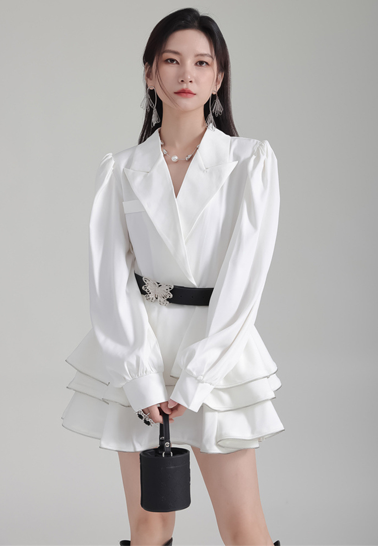 2024 Lantern Sleeve Suit Lapel Loose Top + High Waist Skirt A1218162W