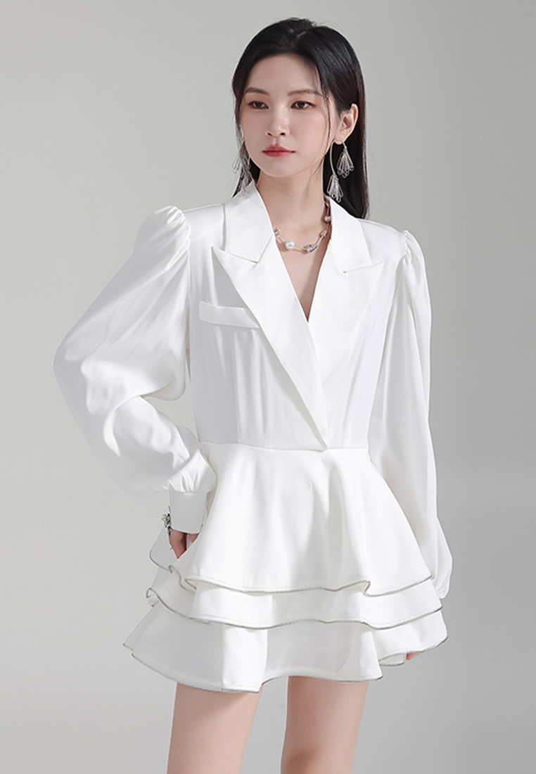 2024 Lantern Sleeve Suit Lapel Loose Top + High Waist Skirt A1218162W