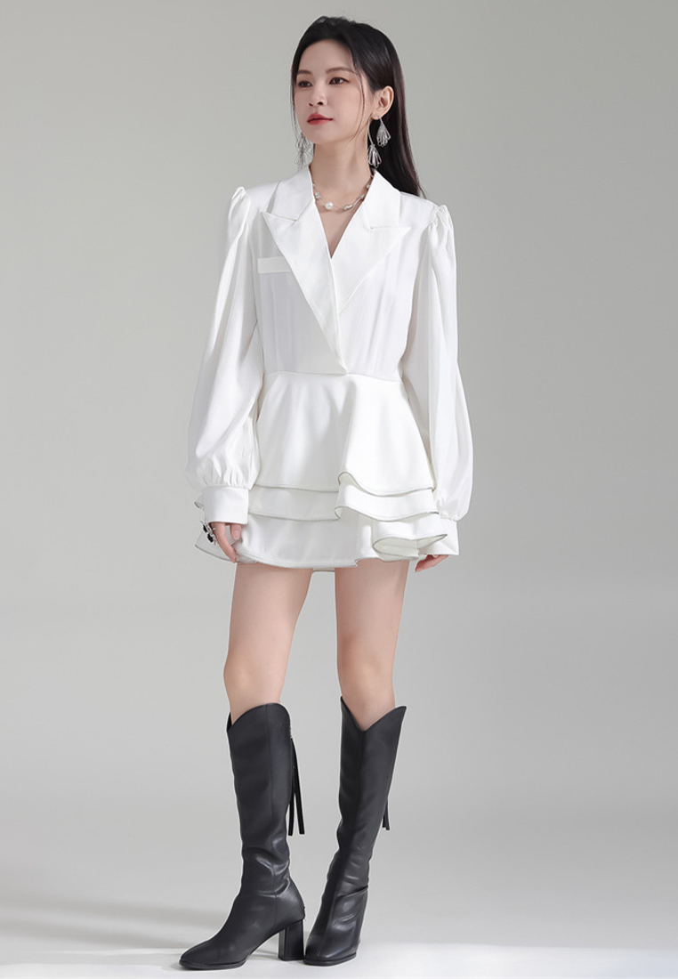 2024 Lantern Sleeve Suit Lapel Loose Top + High Waist Skirt A1218162W