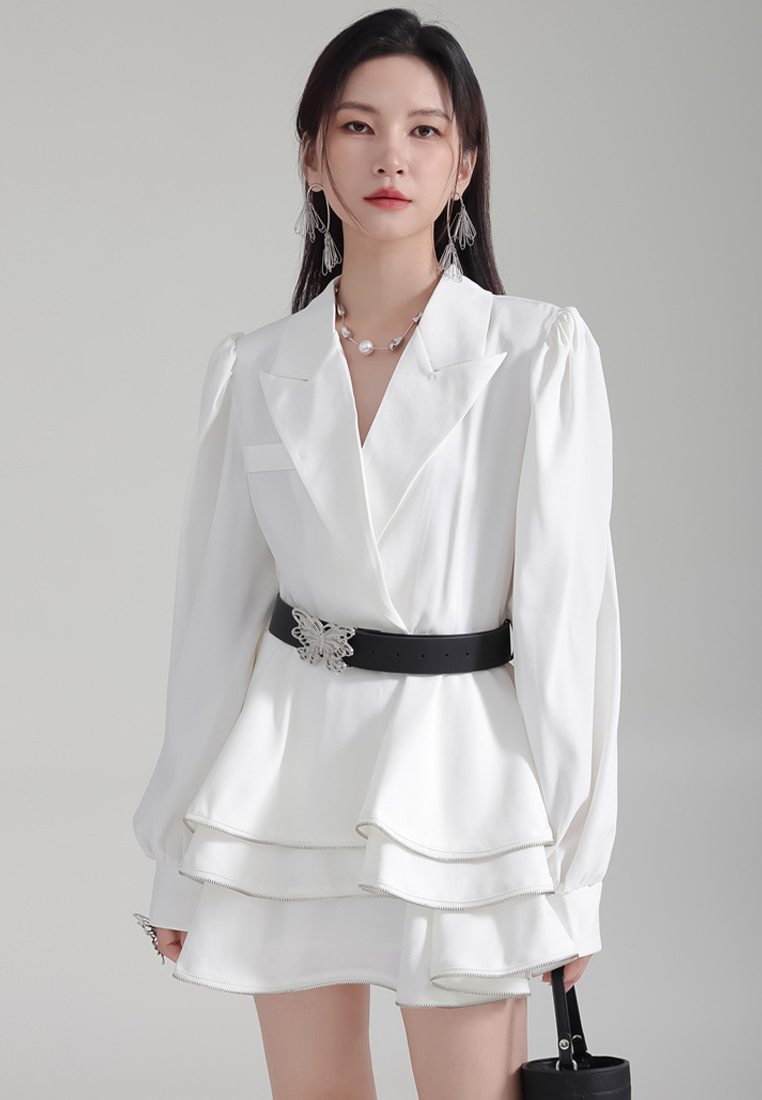 2024 Lantern Sleeve Suit Lapel Loose Top + High Waist Skirt A1218162W