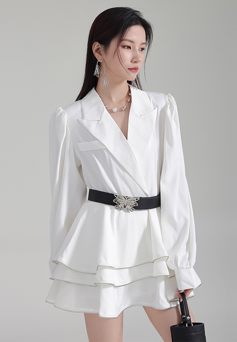 2024 Lantern Sleeve Suit Lapel Loose Top + High Waist Skirt A1218162W