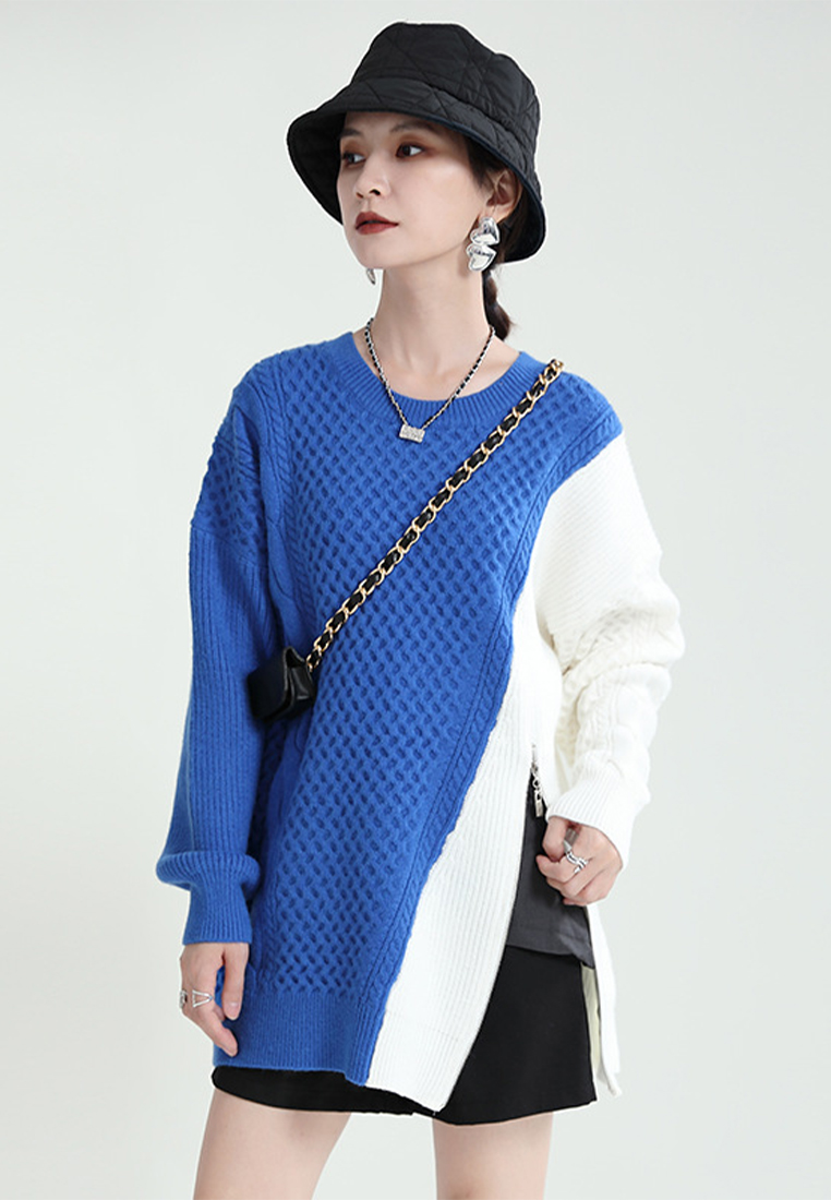 Fashionable and simple winter mid-length contrasting color zipper sweater A1218163BL