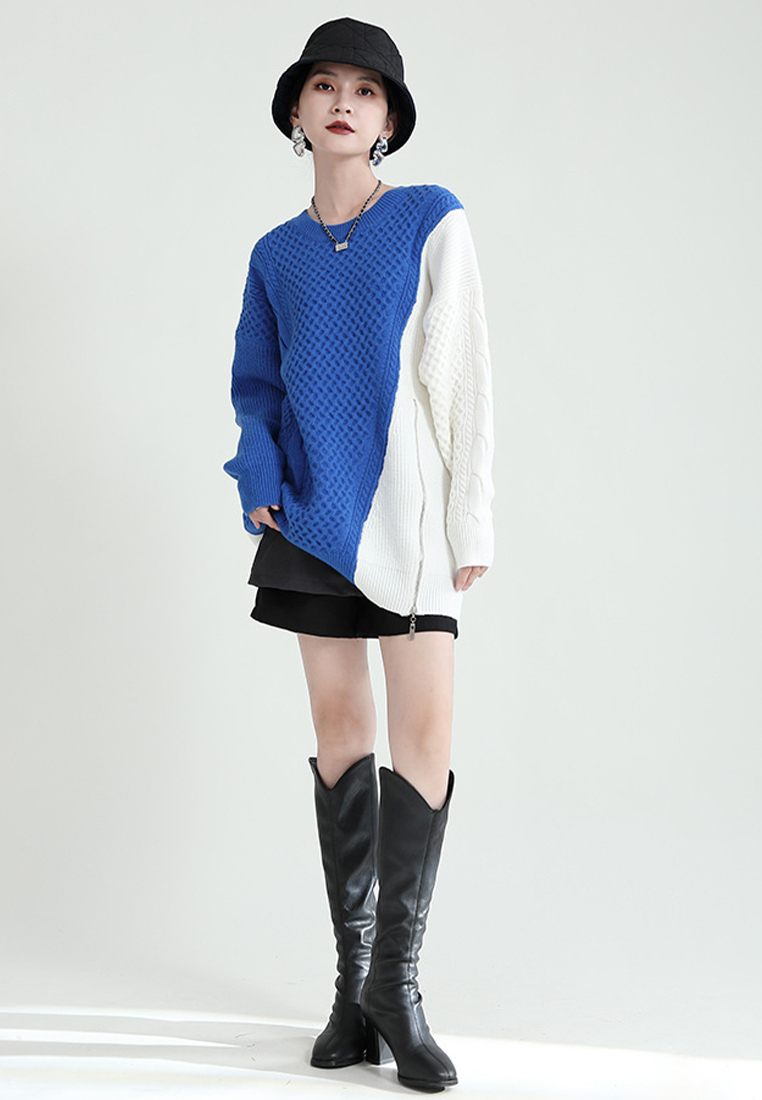 Fashionable and simple winter mid-length contrasting color zipper sweater A1218163BL