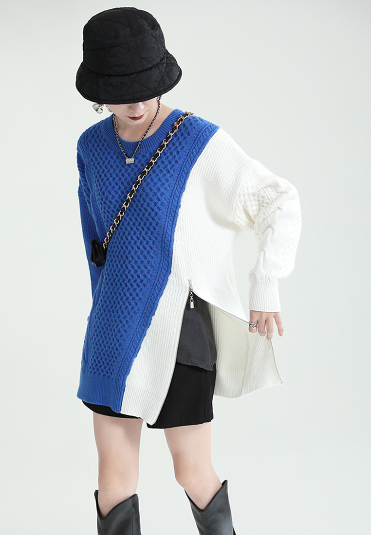 Fashionable and simple winter mid-length contrasting color zipper sweater A1218163BL