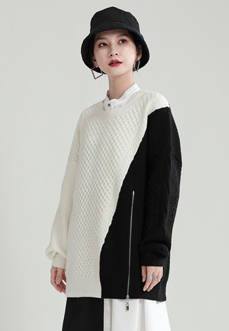 Fashionable and simple winter mid-length contrasting color zipper sweater A1218163BL