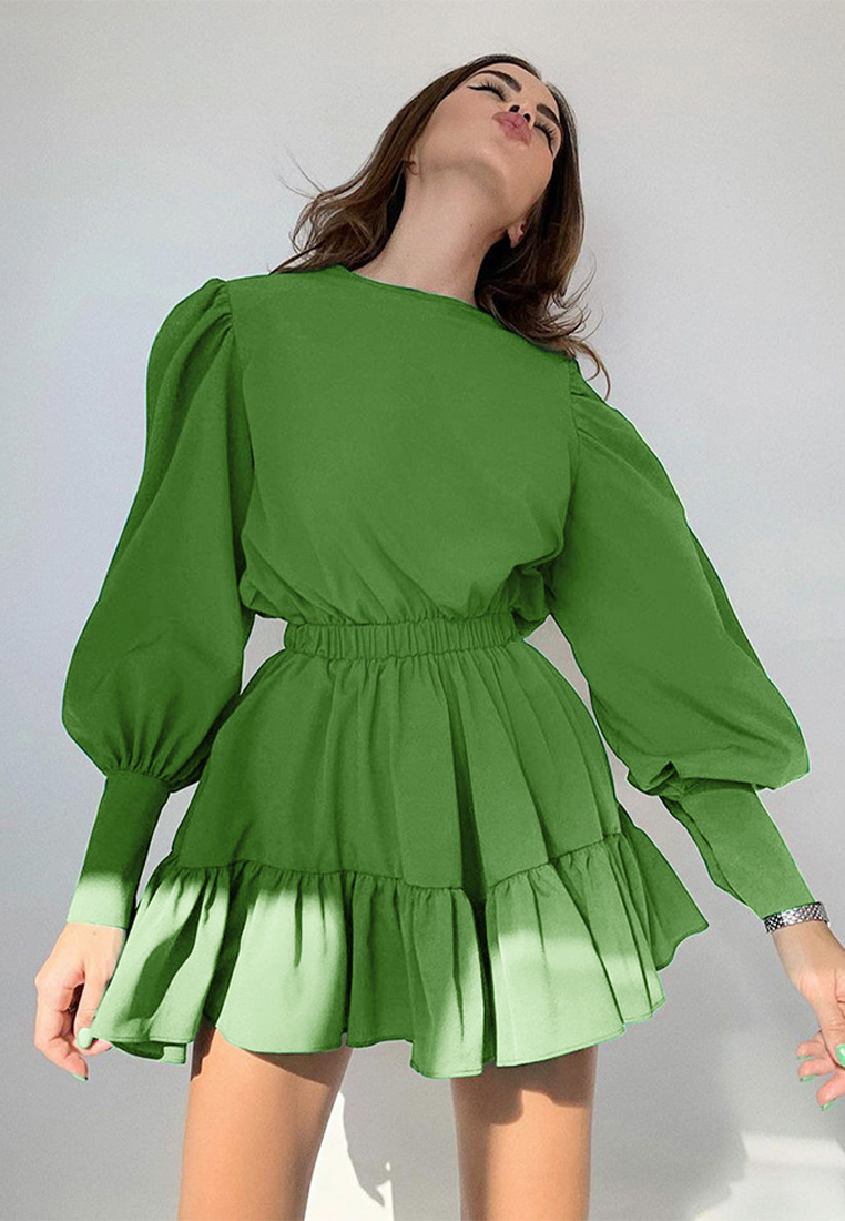 Lantern sleeve temperament commuting French retro dress A121819PI