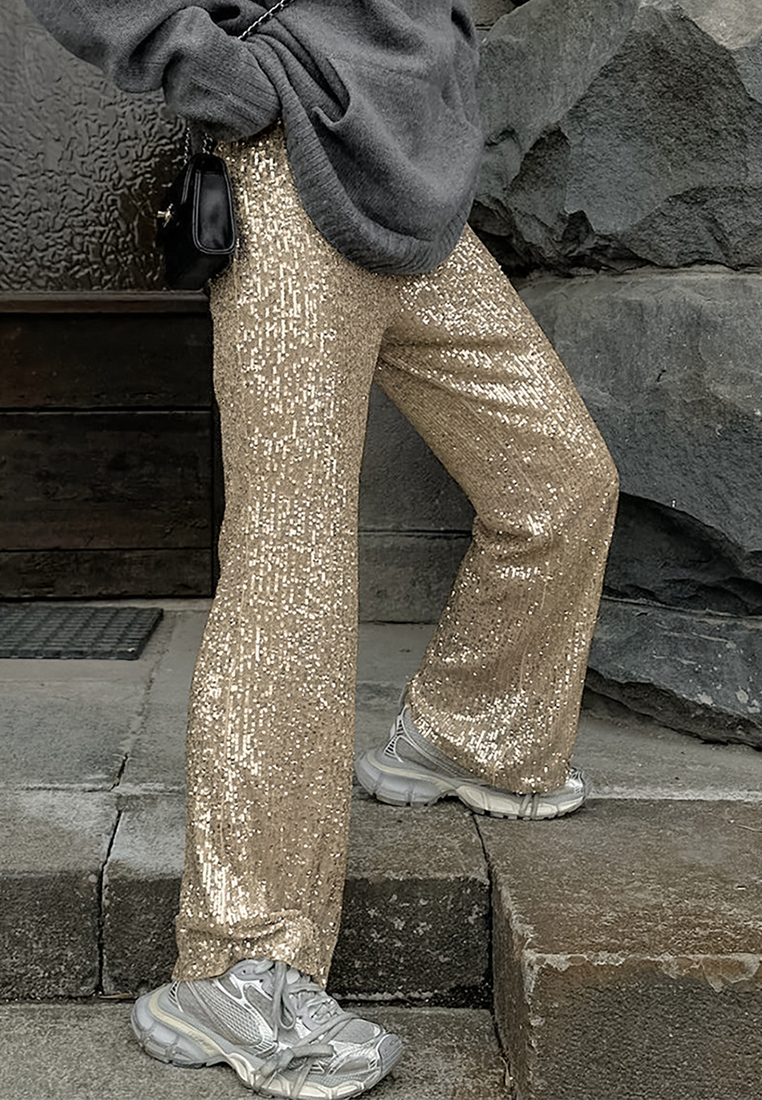 Fashionable French sequined wide-leg trousers A121848YE