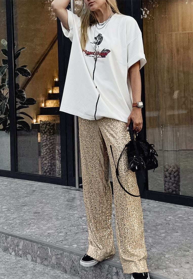 Fashionable French sequined wide-leg trousers A121848YE