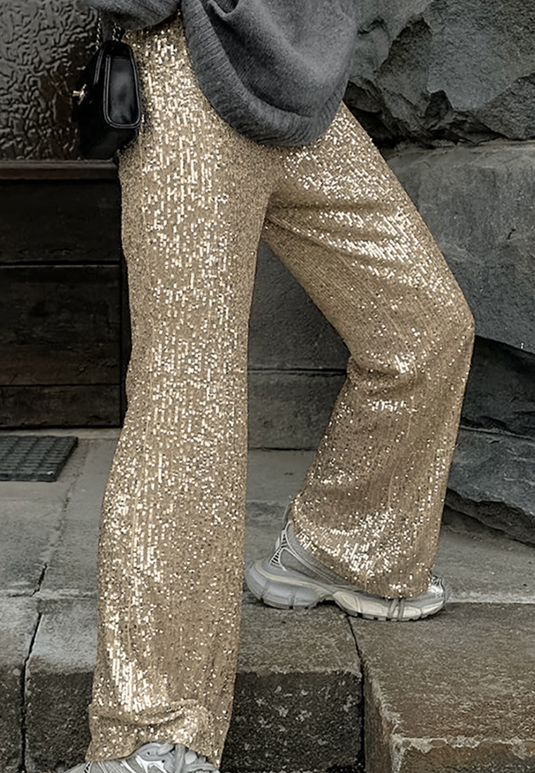 Fashionable French sequined wide-leg trousers A121848YE