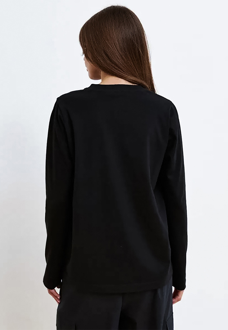 Design black pure cotton off shoulder hollow round neck elastic bottom T-shirt A121850BK