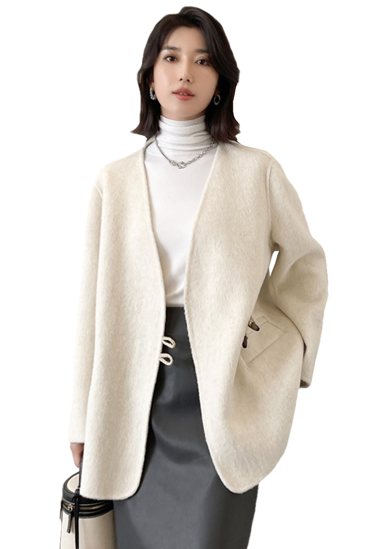 Winter horn button double-sided wool coat women's mid-length coat A121857W