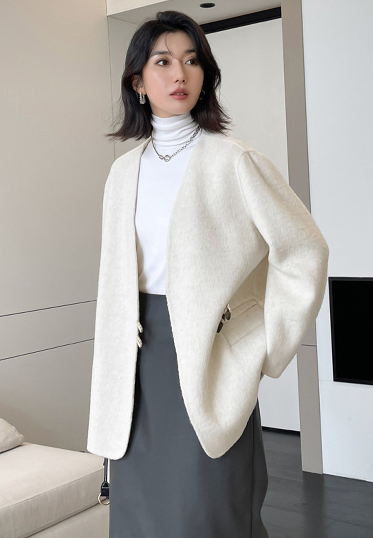 Winter horn button double-sided wool coat women's mid-length coat A121857W