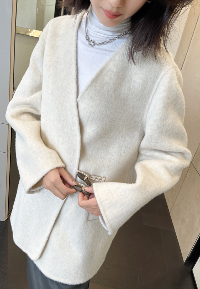 Winter horn button double-sided wool coat women's mid-length coat A121857W