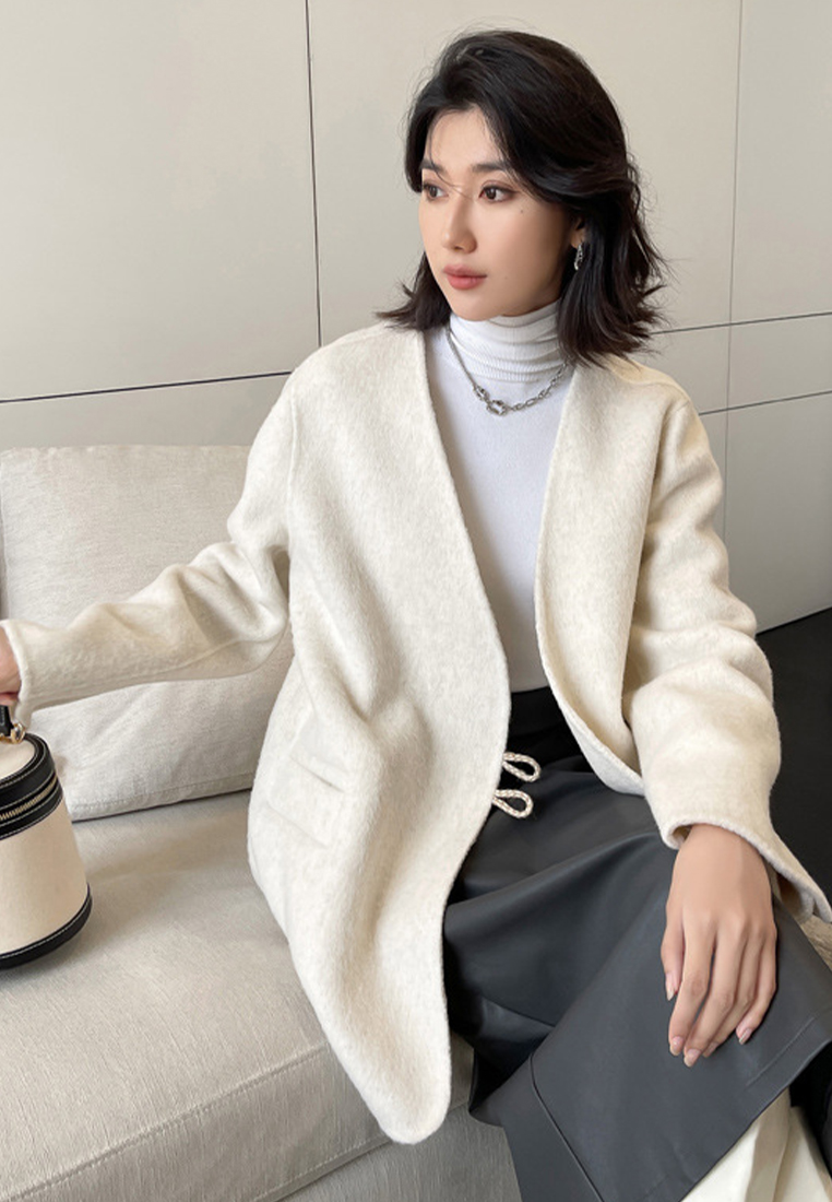 Winter horn button double-sided wool coat women's mid-length coat A121857W