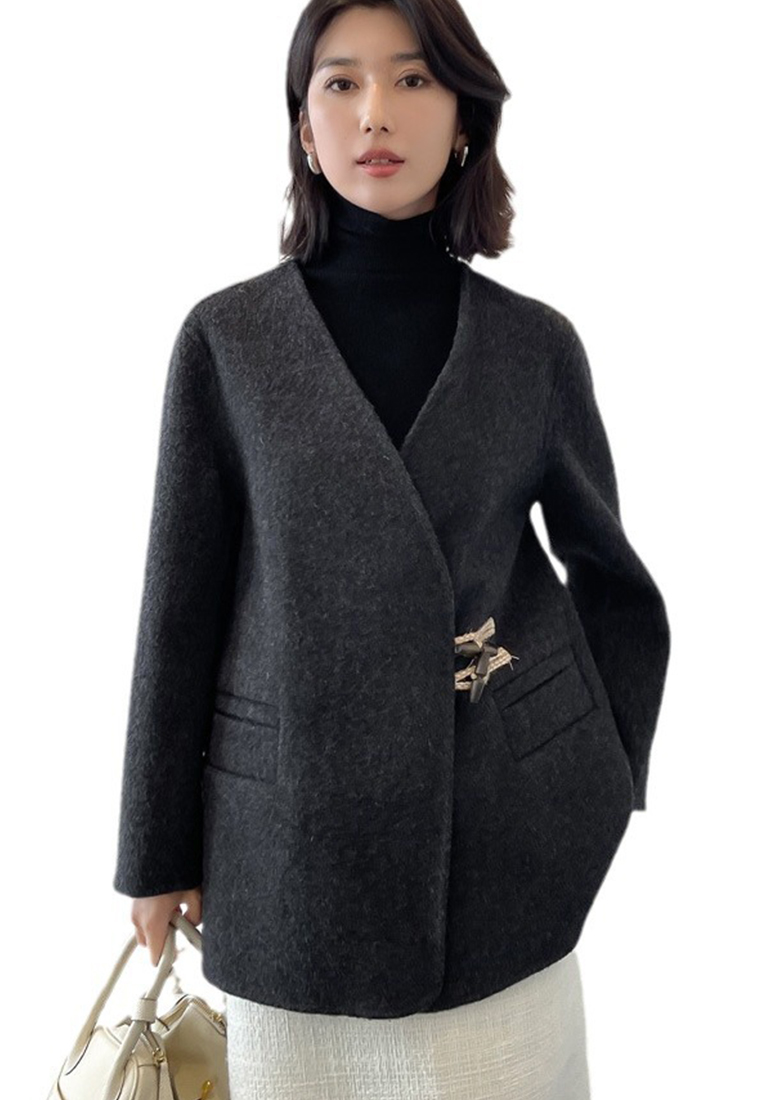 Winter horn button double-sided wool coat women's mid-length coat A121857W