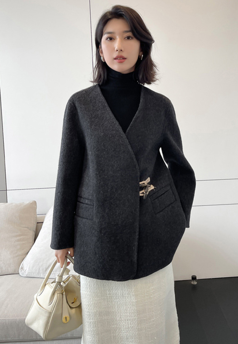 Winter horn button double-sided wool coat women's mid-length coat A121857W