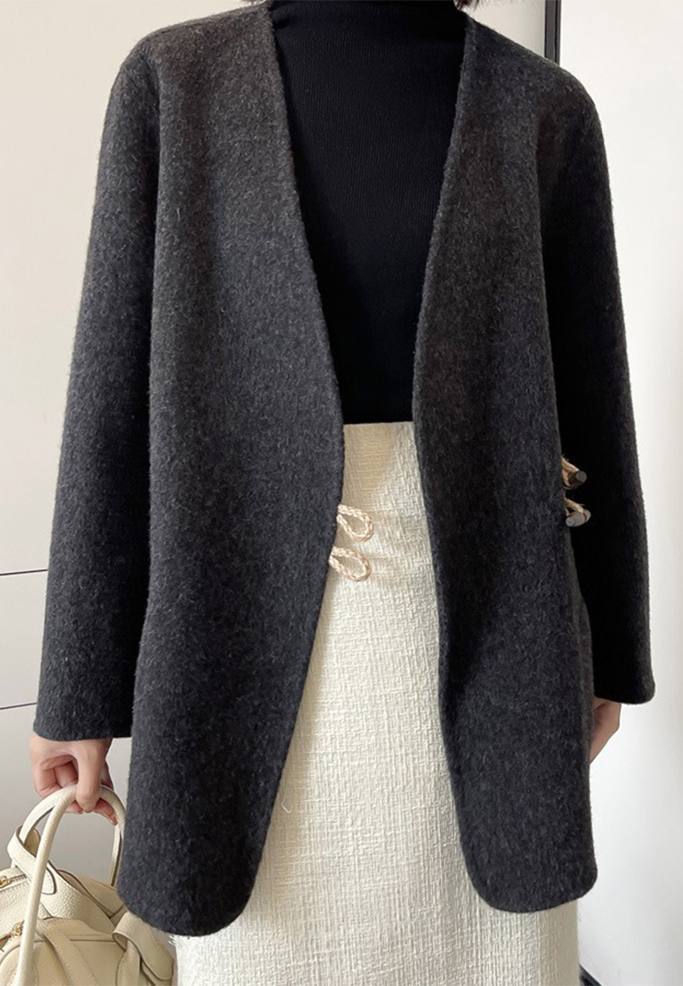 Winter horn button double-sided wool coat women's mid-length coat A121857W