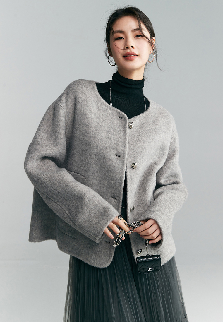 Round neck metal buckle wool women coat warm and fashionable in autumn and winter A121858W