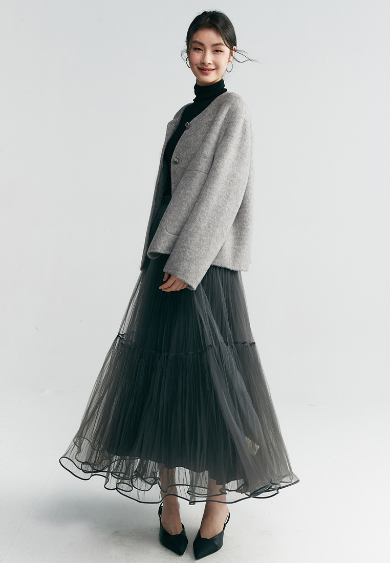 Round neck metal buckle wool women coat warm and fashionable in autumn and winter A121858W