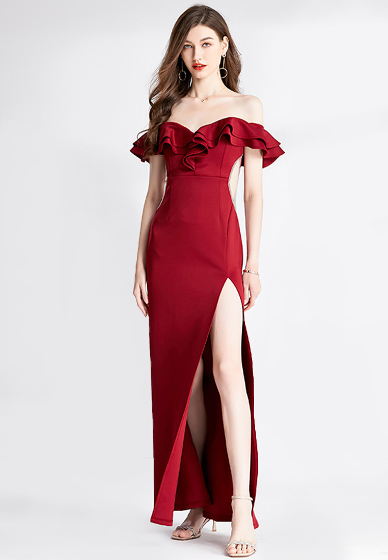 Newly designed one-shoulder lady's banquet dress A121860