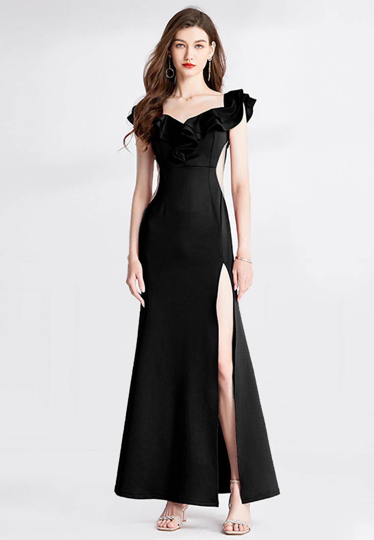 2024 one-shoulder ruffled tube top dress celebrity hip-hugging dress evening wear A121861BK