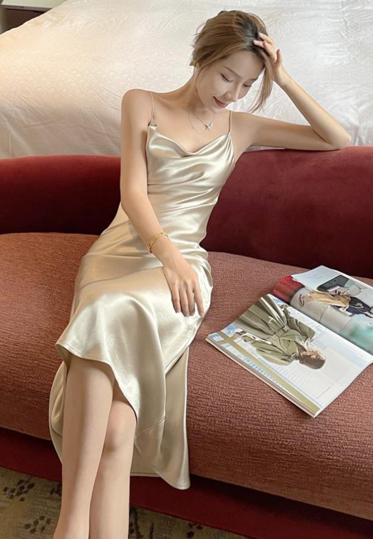 New Design French Sexy Satin Swing Collar Suspender Dress Womens Dress A121866BE