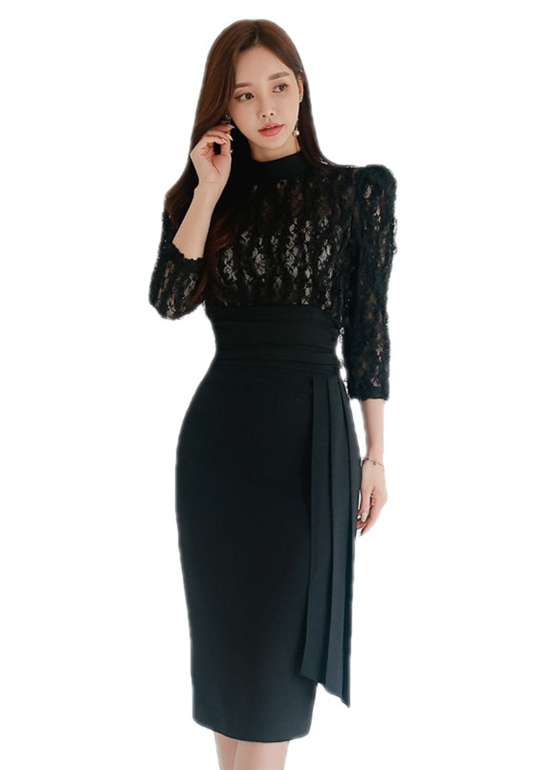 2024 new design Korean style slim fit lace hip skirt mid-length style A121867BK