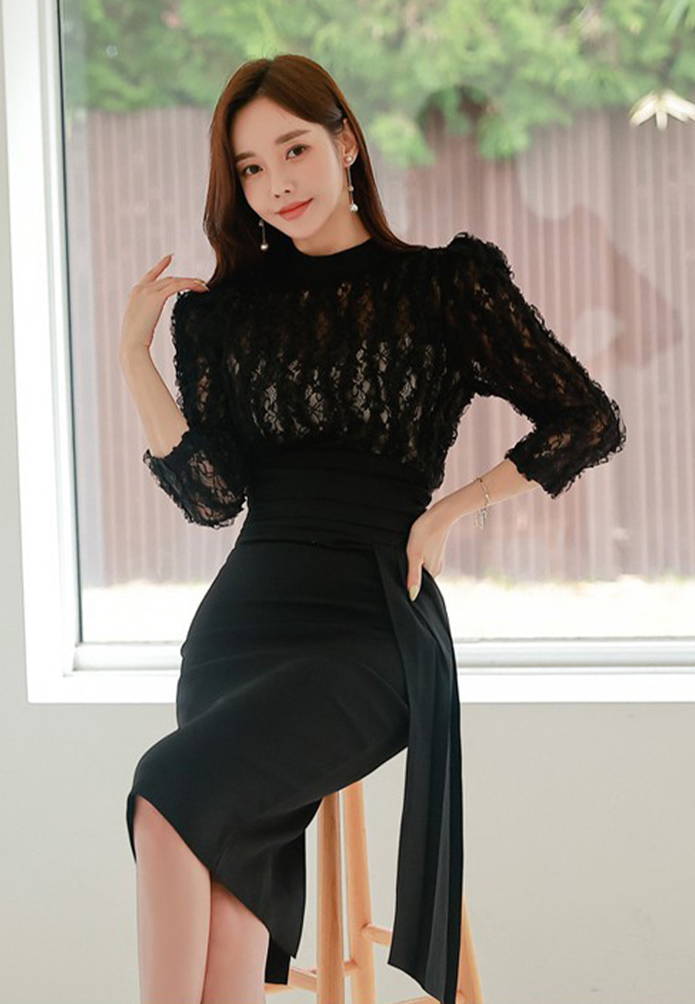 2024 new design Korean style slim fit lace hip skirt mid-length style A121867BK
