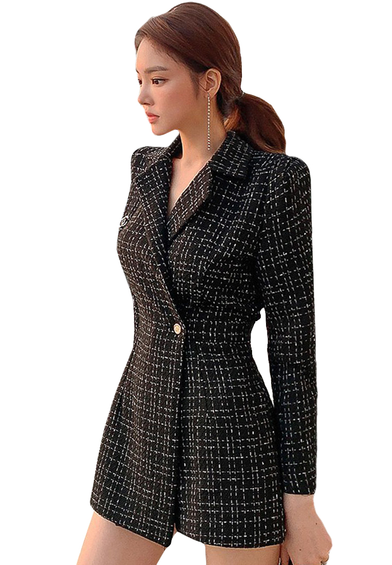 2024 Korean style winter workplace plaid suit collar long-sleeved windbreaker jacket A121872BK