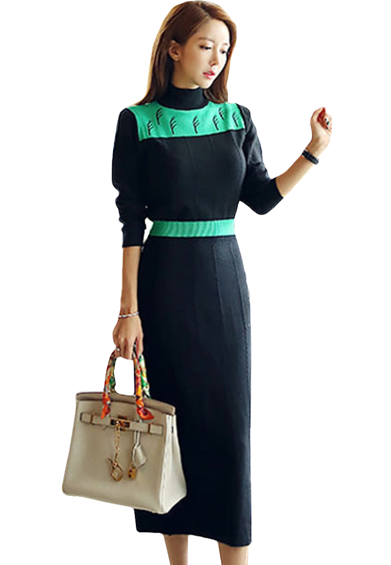 2024 new design knitted long-sleeved slim sweater mid-length bottoming dress A121877GY