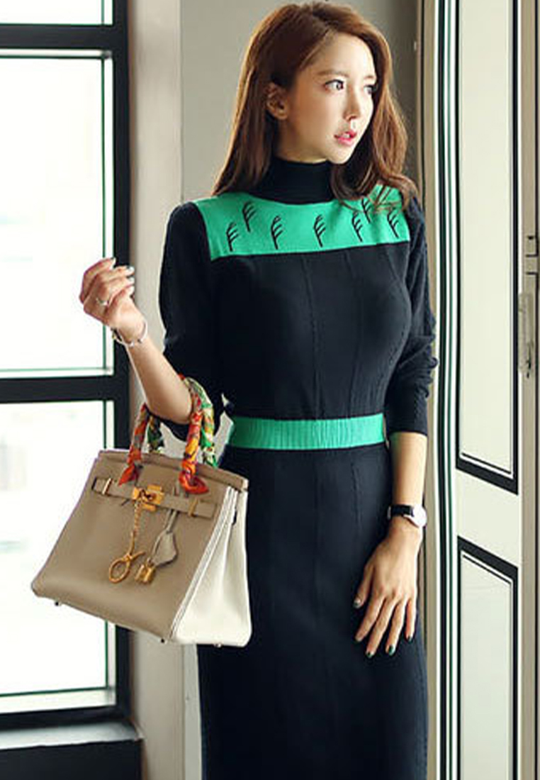 2024 new design knitted long-sleeved slim sweater mid-length bottoming dress A121877GY