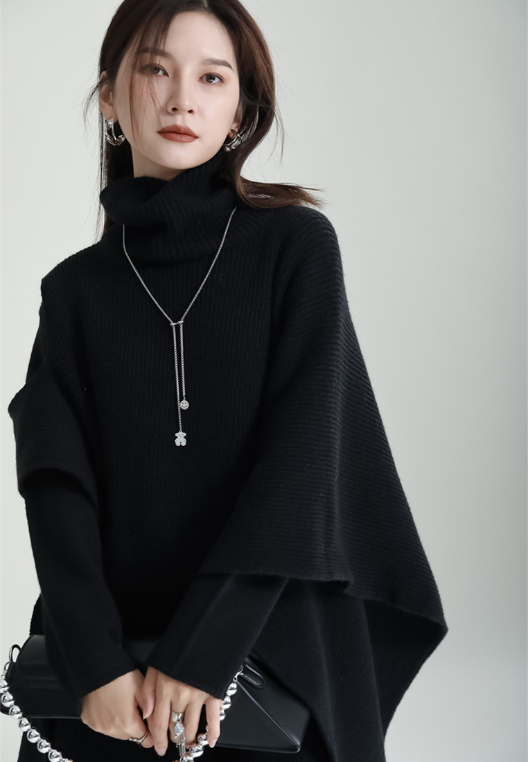 Fashionable slit knitted dress cape jacket suit A121879GY
