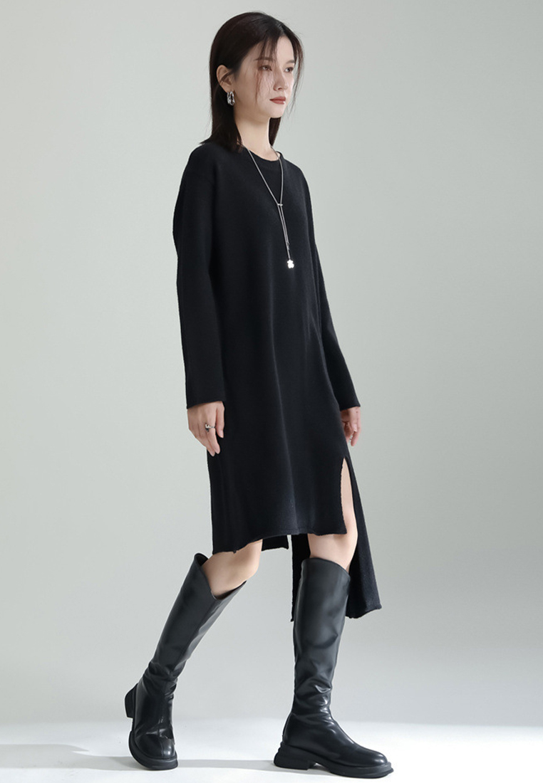 Fashionable slit knitted dress cape jacket suit A121879GY