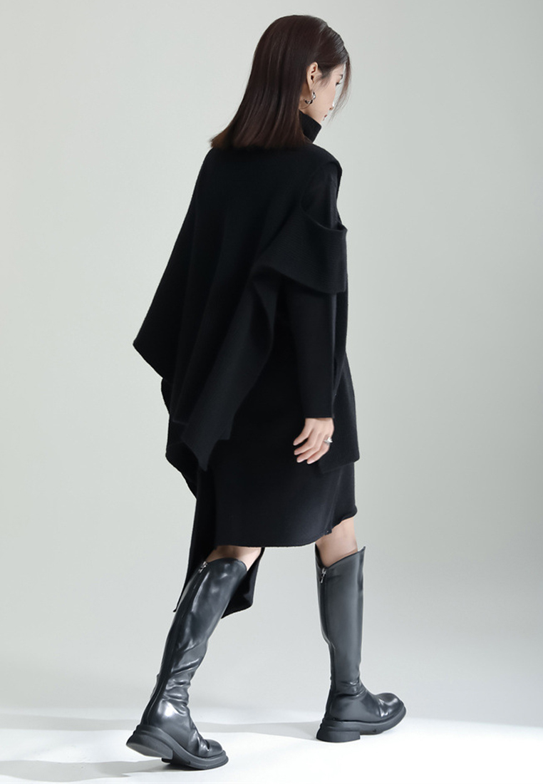 Fashionable slit knitted dress cape jacket suit A121879GY