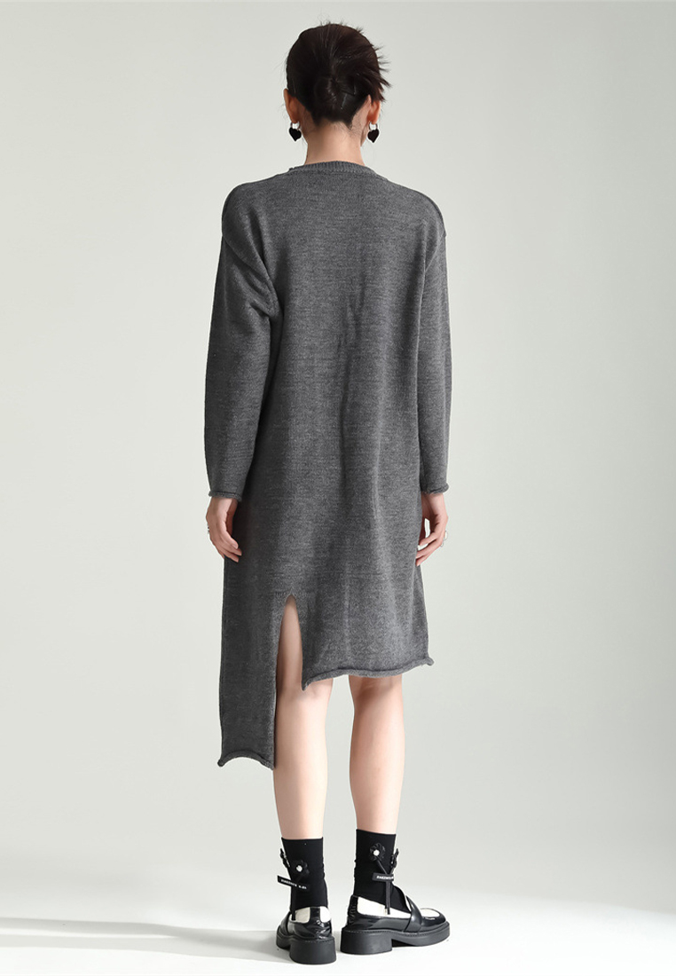 Fashionable slit knitted dress cape jacket suit A121879GY