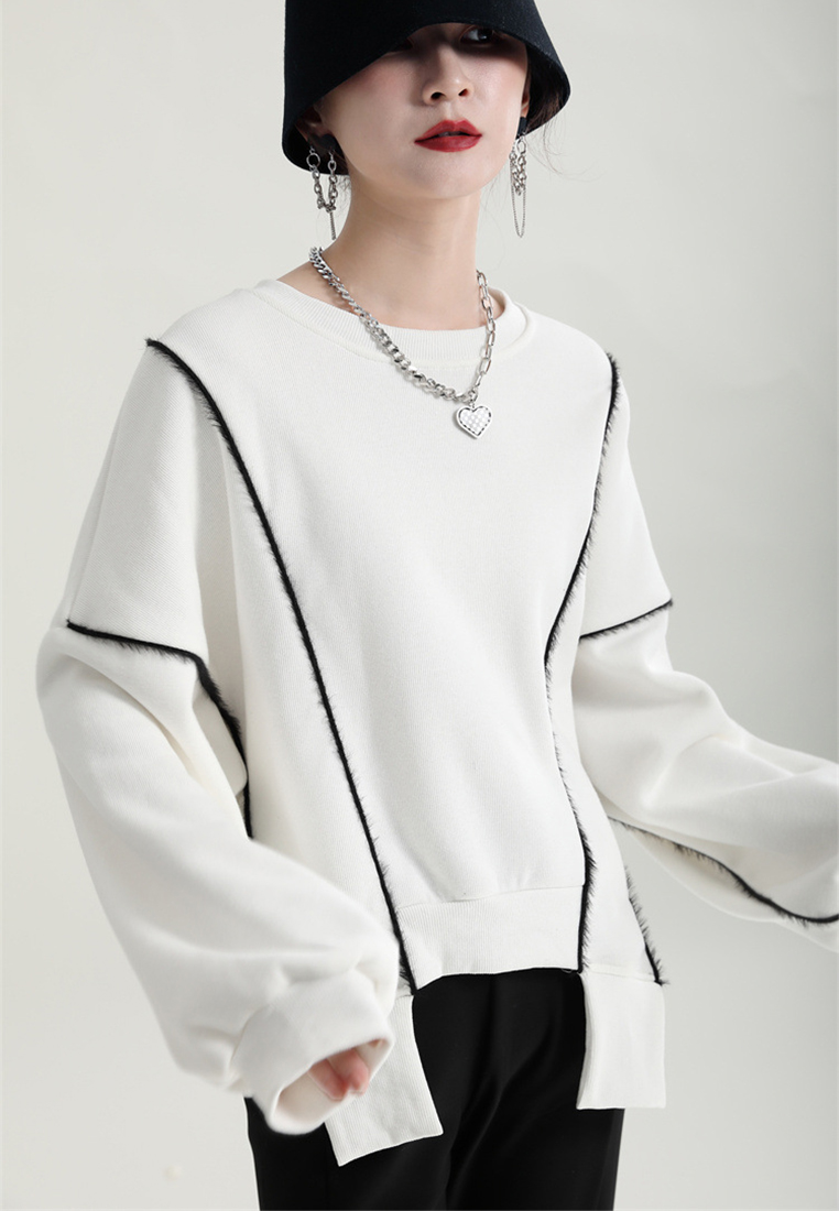 Stylish simple velvet sweatshirt with irregular slit design A121880BK