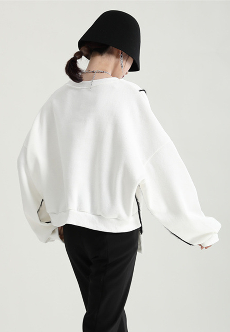 Stylish simple velvet sweatshirt with irregular slit design A121880BK