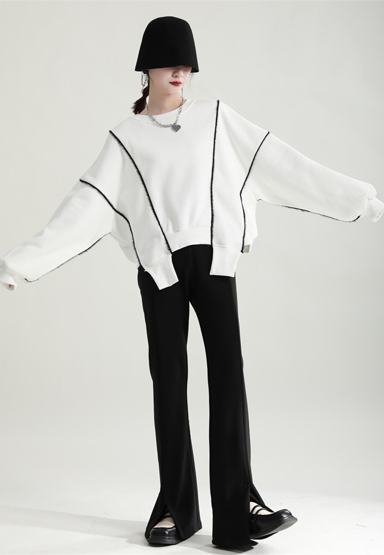 Stylish simple velvet sweatshirt with irregular slit design A121880BK