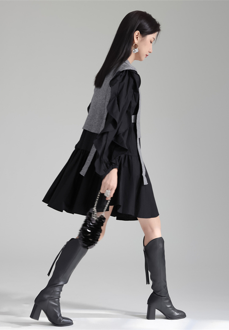 Fashionable knitted vest ruffled shirt skirt suit A121881BK