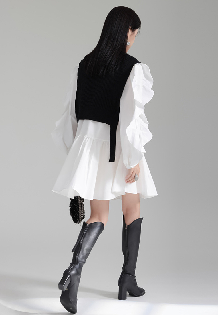 Fashionable knitted vest ruffled shirt skirt suit A121881BK