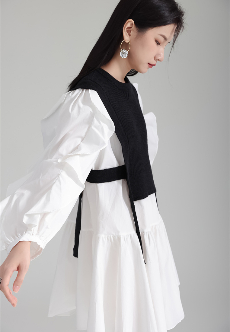 Fashionable knitted vest ruffled shirt skirt suit A121881BK