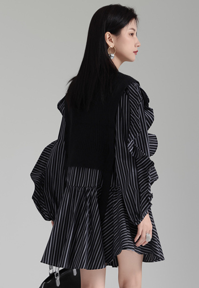 Fashionable knitted vest ruffled shirt skirt suit A121881BK