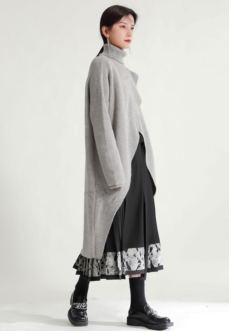 Fashionable simple hem slit knitted long dress A121882GY