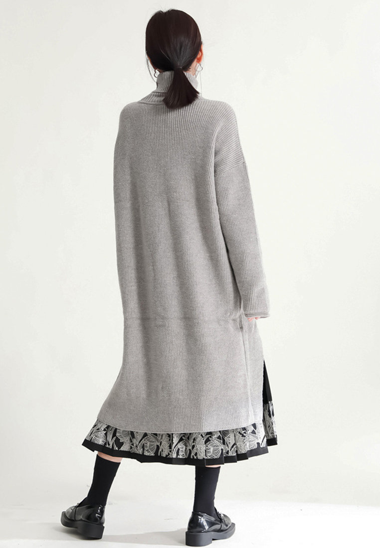 Fashionable simple hem slit knitted long dress A121882GY