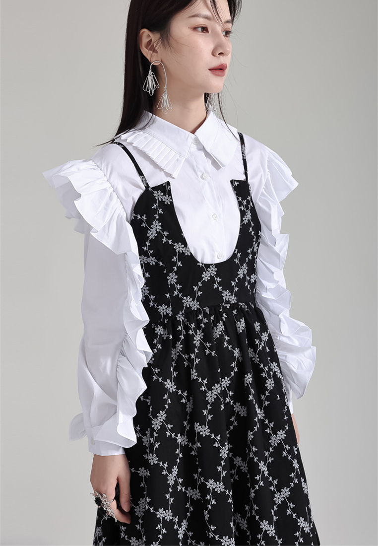 Fashionable French floral suspender dress shirt suit A121883