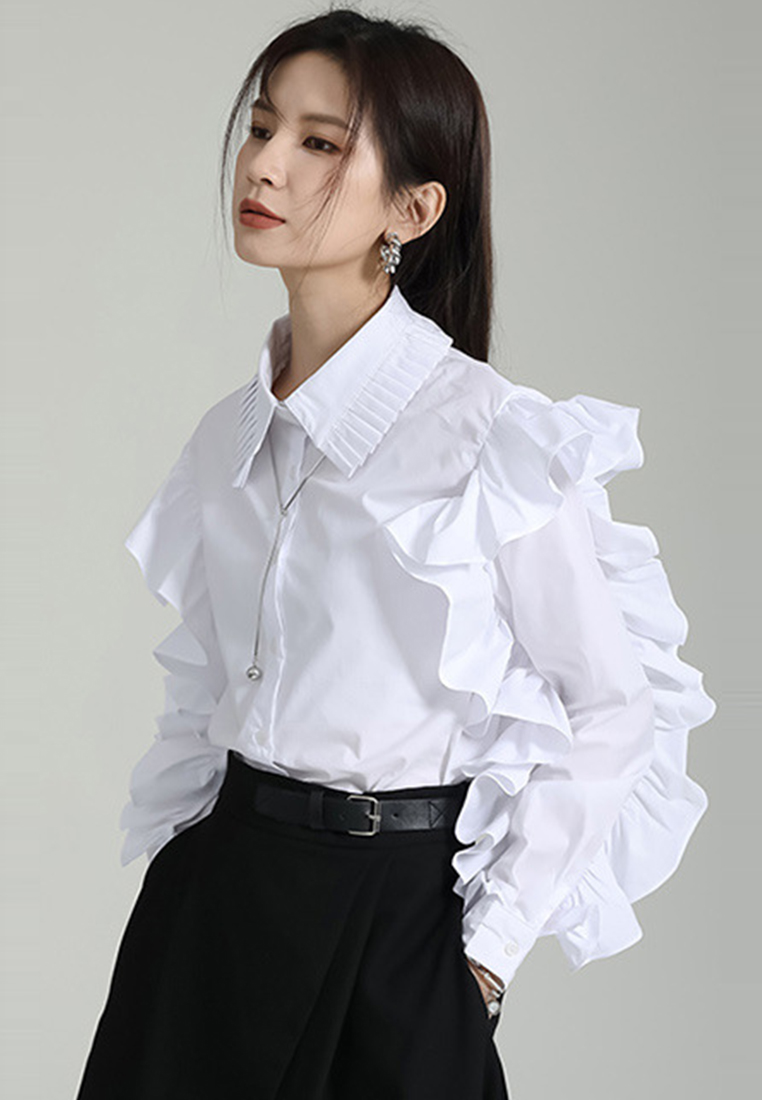 Fashionable French floral suspender dress shirt suit A121883